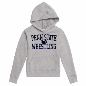 youth gray hooded sweatshirt with Penn State Wrestling and Athletic Logo